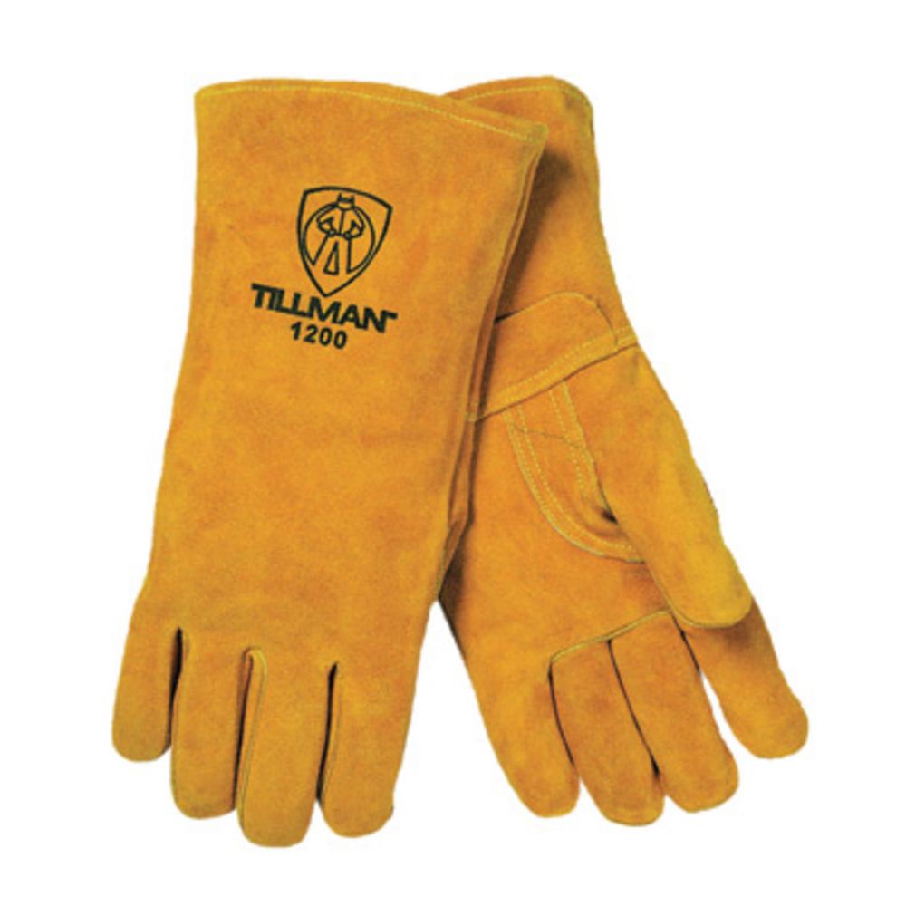 Tillman Large 14" Bourbon Brown Premium Side Split Cowhide Cotton Lined Left Hand Stick Welders Glove With Pull Tab And Kevlar Thread Locking Stitch
