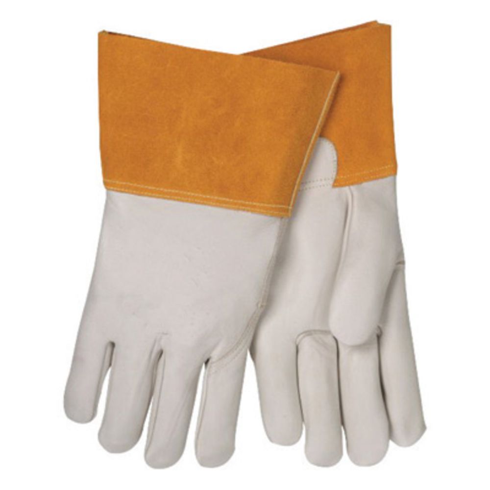Tillman 12" Pearl And Gold B Grade Top Grain Cowhide Leather Unlined TIG Welders Gloves With 4" Cuff And Kevlar Thread Locking Stitch (Bulk)