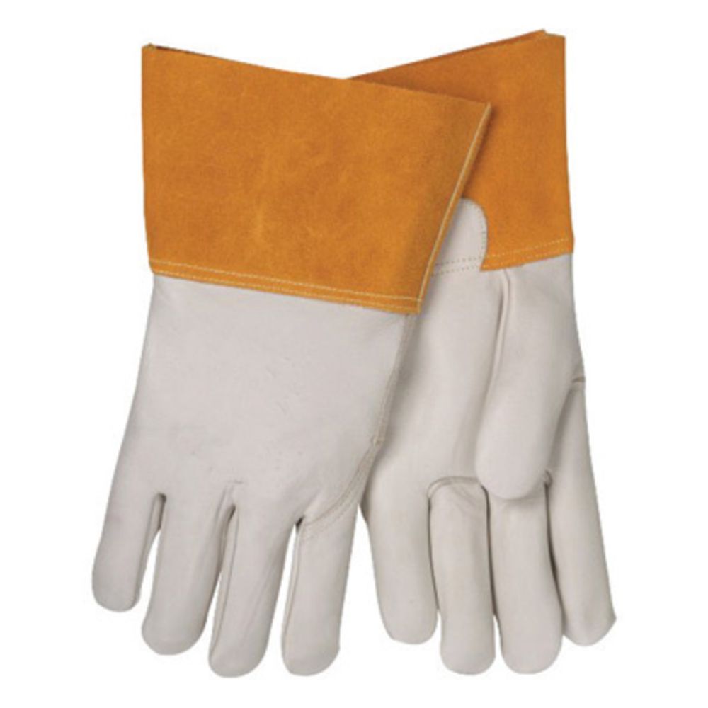 Tillman 11 1/2" Pearl And Gold B Grade Top Grain Cowhide Leather Unlined TIG Welders Gloves With 4" Cuff And Kevlar Thread Locking Stitch (Bulk)