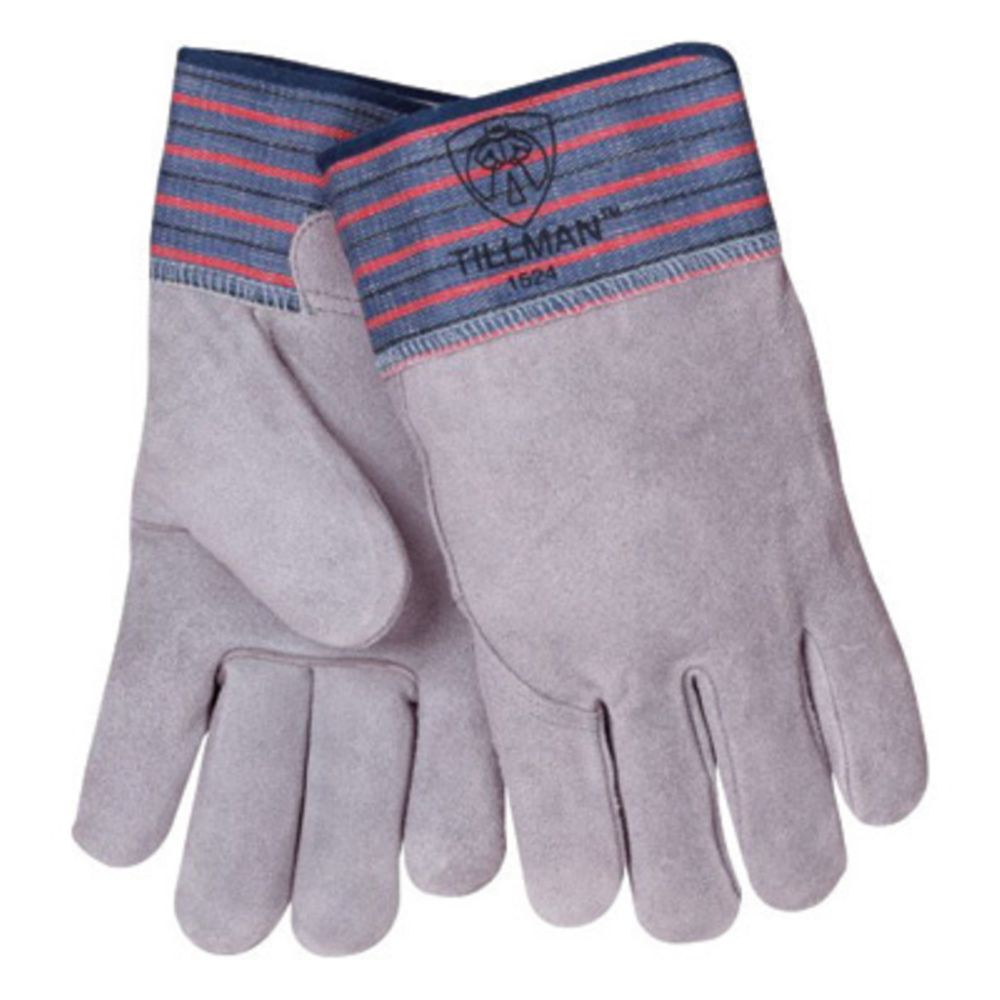 Tillman Large Blue, Red And Gray Shoulder Split Cowhide Palm Gloves With Full Leather Back, Rubberized Safety Cuff And Knuckle Strap (Bulk)