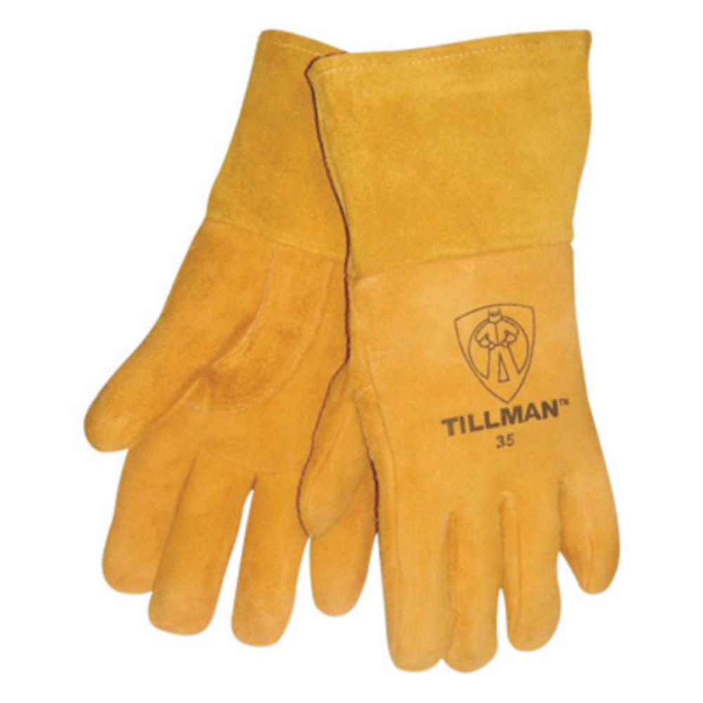 Tillman Small 12" Gold Premium Heavyweight Reverse Deerskin Leather Cotton/Foam Lined MIG Welders Gloves With 4" Cuff And Kevlar Thread Locking Stitch