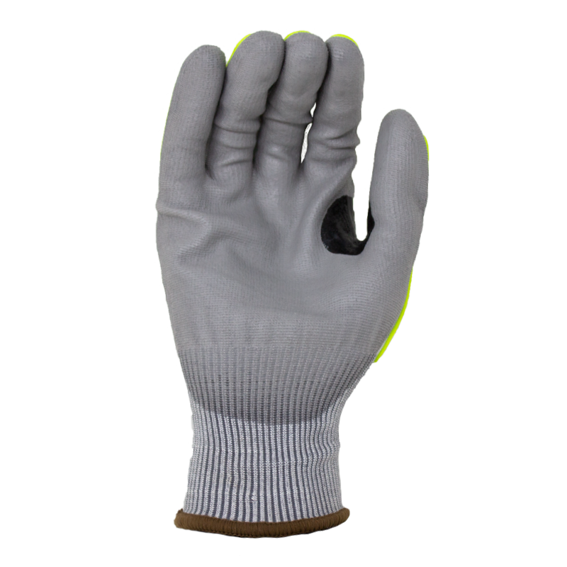 15G Gray HDPE W/Glass Fiber+Stainless Liner(ANSI CUT A4), Polyurethane Palm Coated Gloves With Thumb Saddle and TPR Back