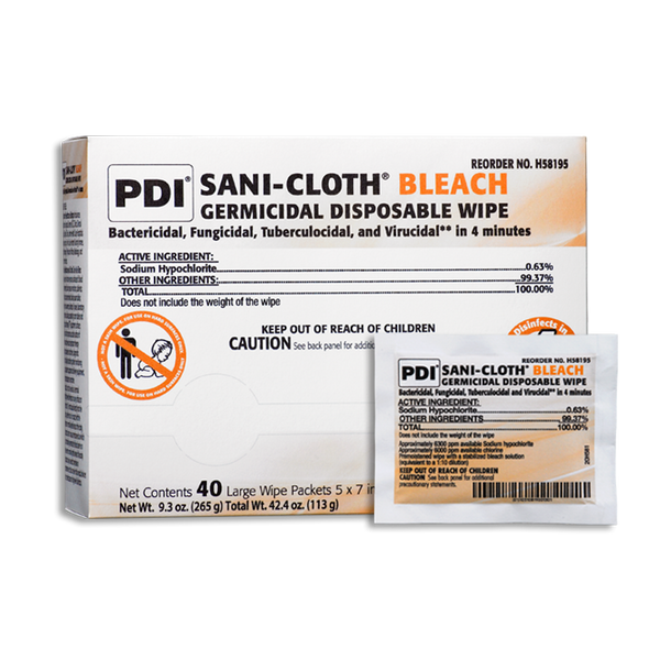 PDI SANI-CLOTH BLEACH GERMICIDAL DISPOSABLE WIPE- BOX OF 40 LARGE WIPE