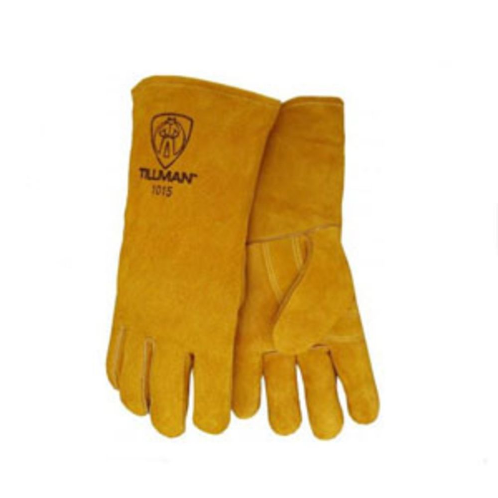 Tillman Large 14" Bourbon Brown Shoulder Split Cowhide Leather Cotton/Foam Lined Right Hand Stick Welders Glove With Welted Fingers And Kevlar Thread Locking Stitch