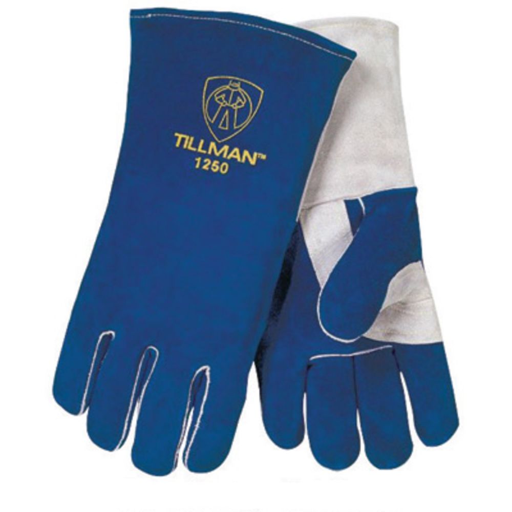 Tillman Large Blue And Pearl Gray Leather Stick Welders Glove With Welted Fingers And Kevlar Thread Locking Stitch