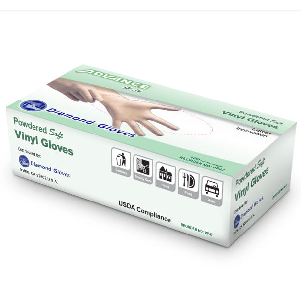 Diamond Gloves Industrial Powder free Clear Vinyl Gloves 3.5 Mil - BOX