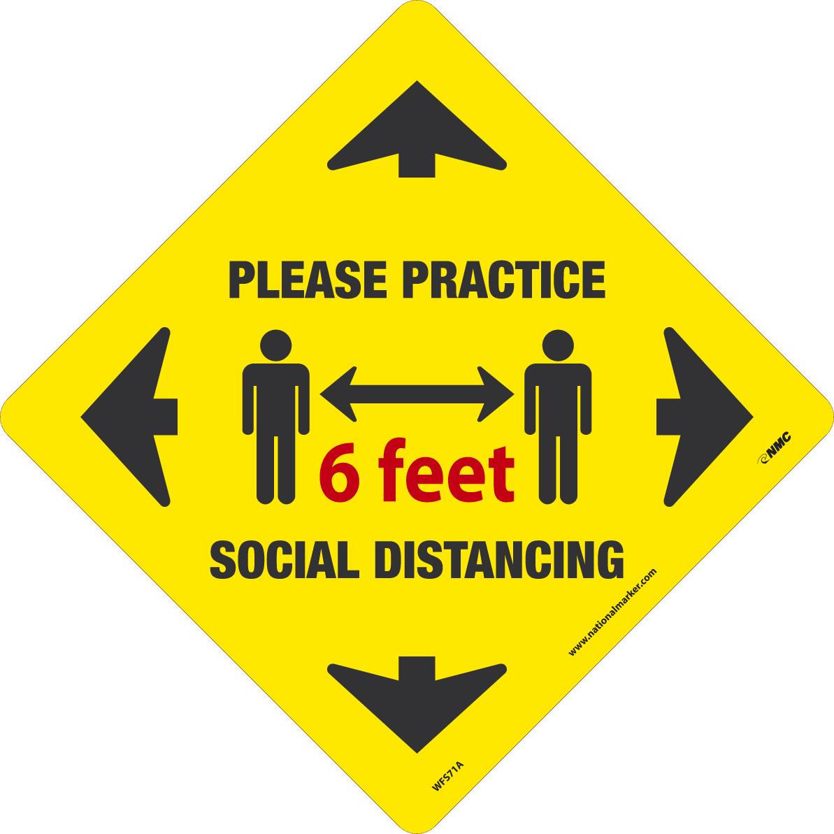 SOCIAL DISTANCING WALK ON FLOOR SIGN PRESSURE SENSITIVE REMOVABLE VINYL .0045	12" x 12"