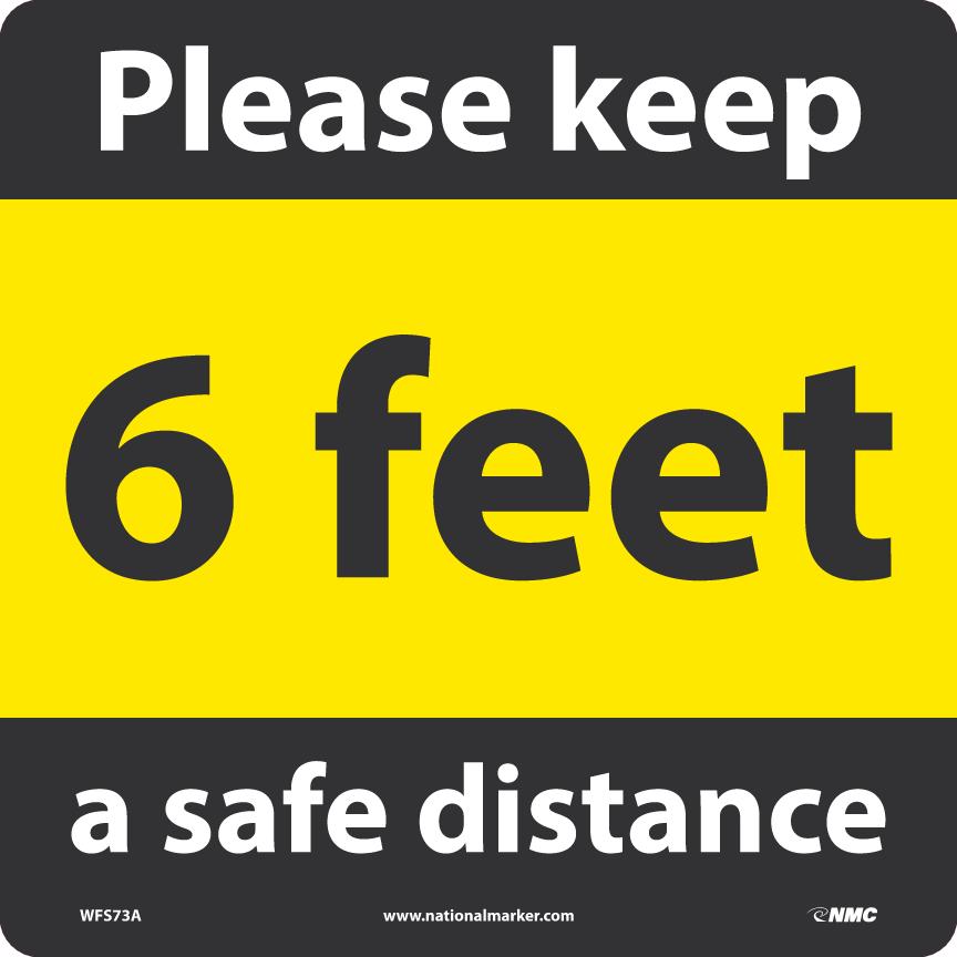 KEEP A SAFE DISTANCE WALK ON FLOOR SIGN PRESSURE SENSITIVE REMOVABLE VINYL .0045 12" x 12"