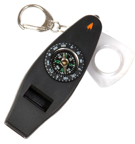 5-in-1 Whistle, Whistle, Thermometer, Magnifier, LED light, & Compass