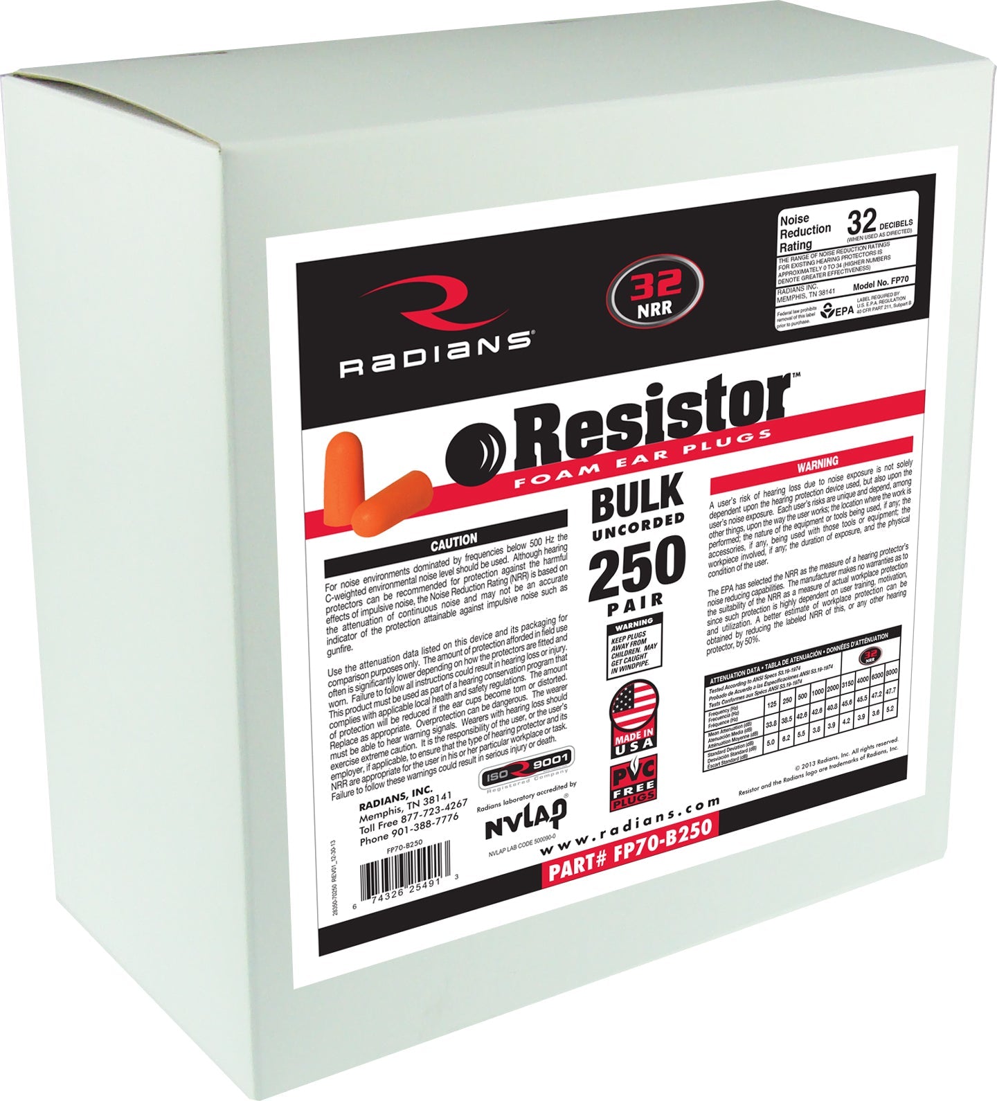 Radians Resistor® 32 Foam Uncorded Earplug Dispenser Refill