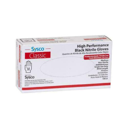 Sysco Classic High Performance 3.5 Mil Black Nitrile Powder Gloves, La