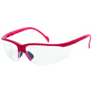 Red Frame - Clear Lens - Soft Rubber Nose Buds - Adjustable Temples Safety Glasses