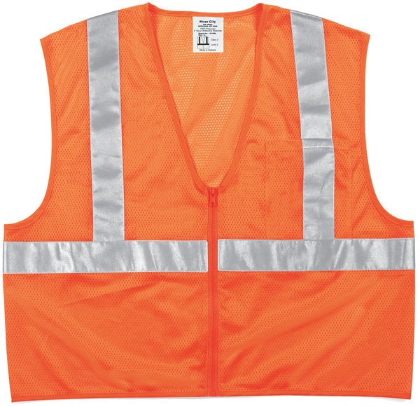 MCR Safety Class 2, Orange Poly Vest, 2" Slv Tape