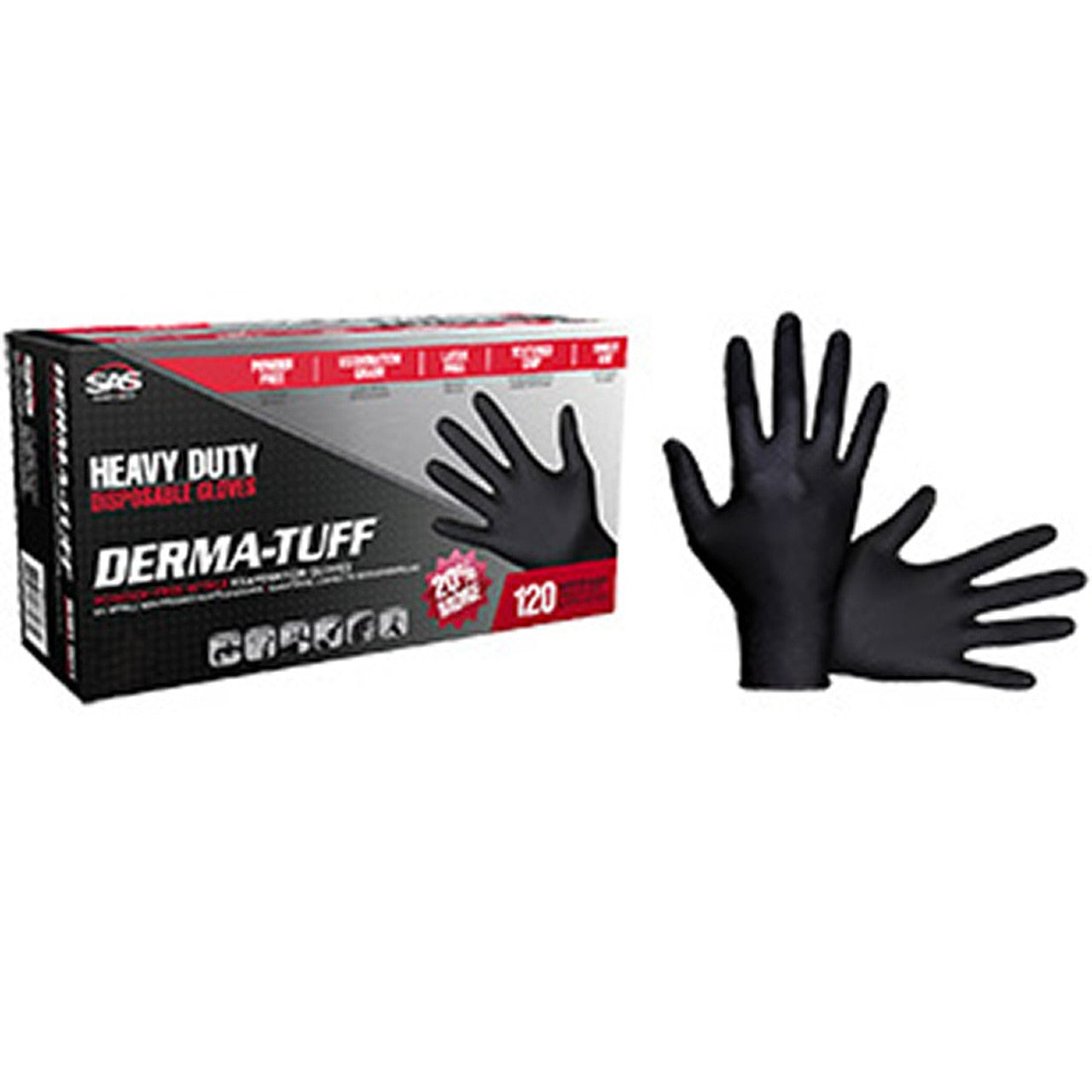 SAS Dermatuff Large Black Nitrile Gloves-6 mil (120ct Boxes)