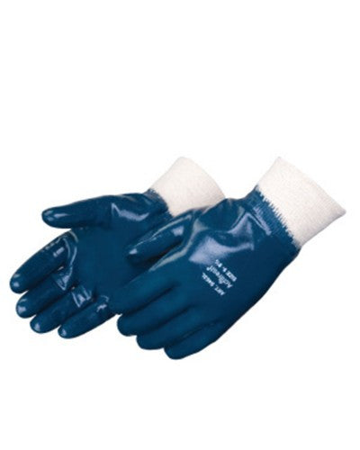 Smooth finish blue nitrile - knit wrist Gloves - Dozen