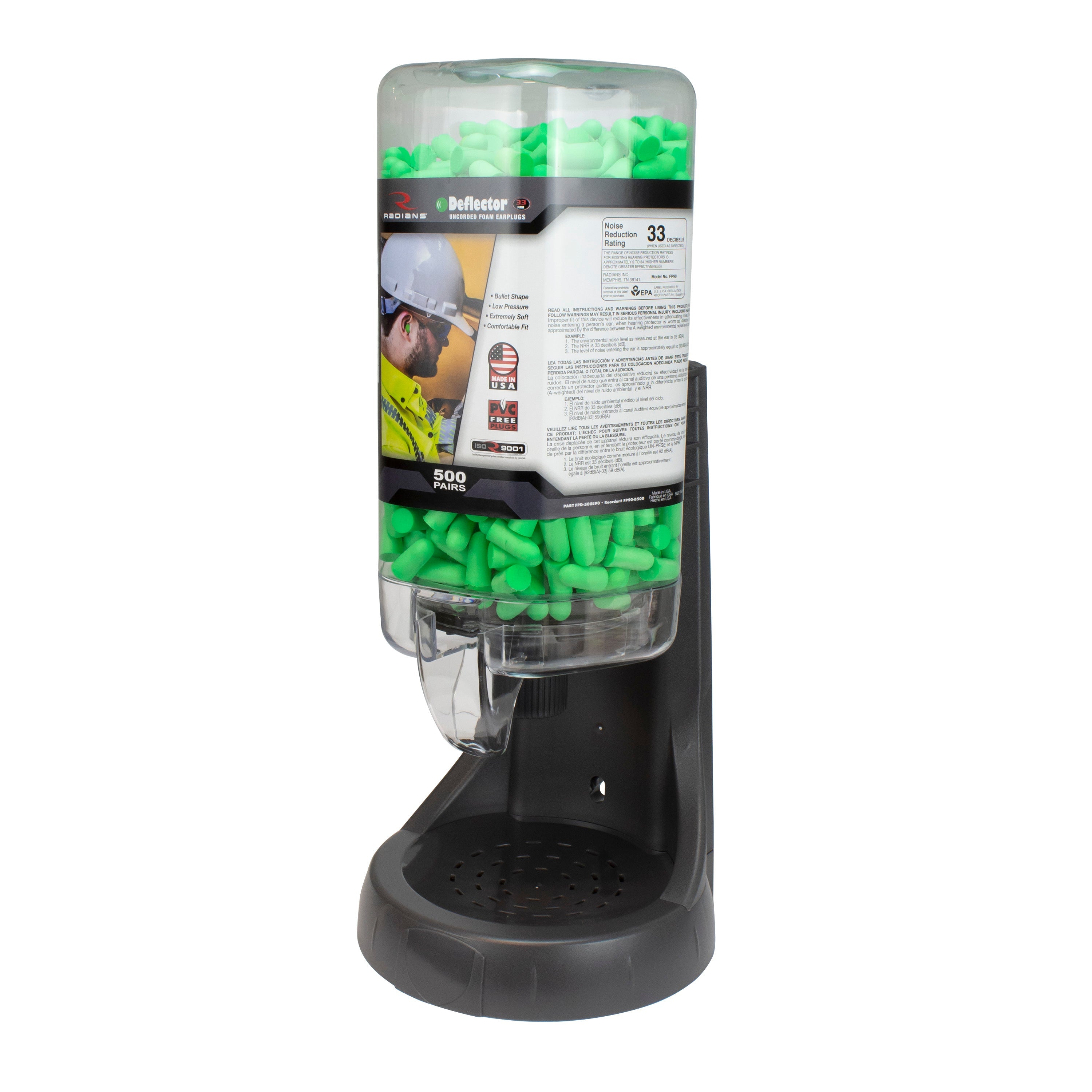 Radians Refillable Dispenser with Deflector™ FP90 Plugs - 500 Pair