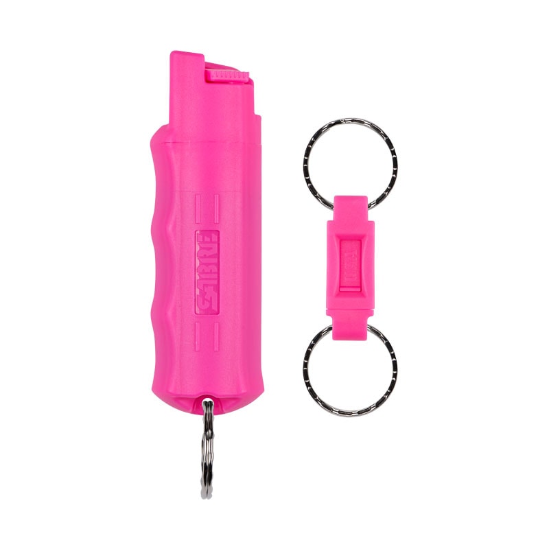 SABRE RED Pepper Spray Keychain with Quick Release Key Ring - Pink