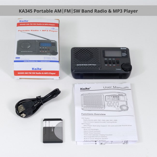 KA345 Pocket Digital DSP (Digital Signal Processing) AM FM Shortwave Clock Radio and MP3 Player with Micro-SD & USB Audio Input