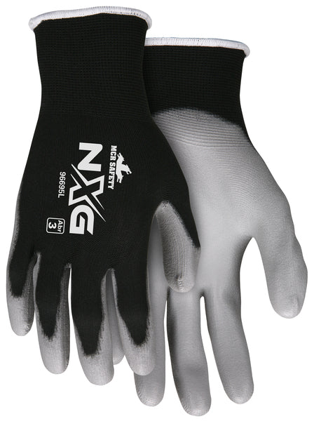 MCR Safety Black Nylon,Gray PU Palm, Ltx Free,15g L
