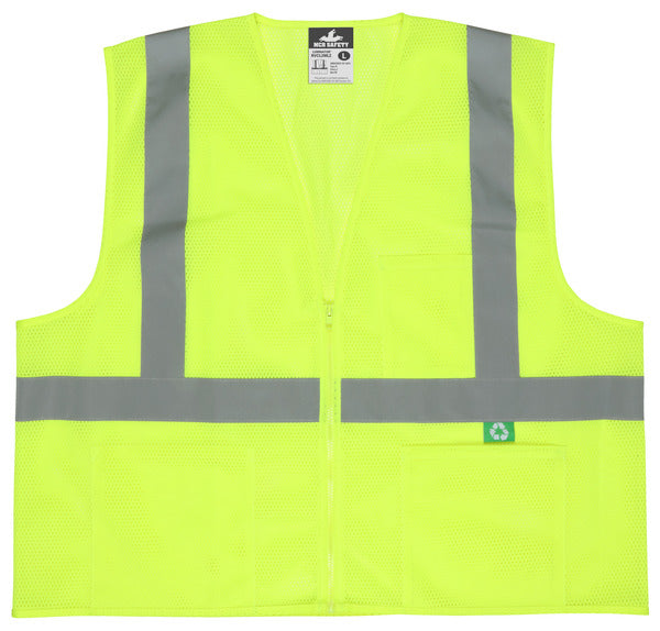 MCR Safety Recycled Mesh Vest,Lime,Class 2,Zip L
