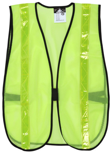 MCR Safety Poly, Mesh Safety Vest, 1 3/8 Lime Strip
