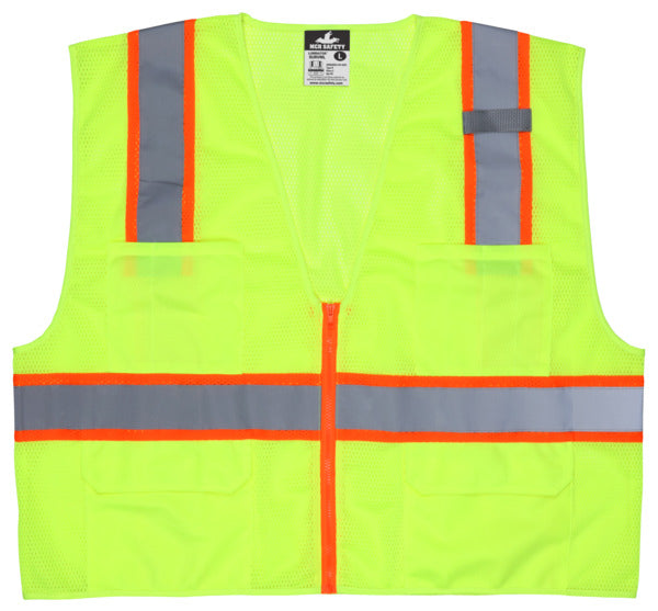 MCR Safety Class 2, Poly Mesh Vest, 3" Ornge/Silver