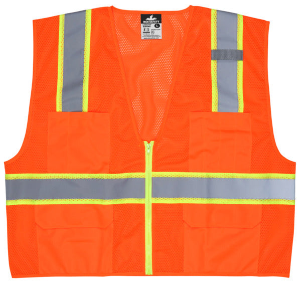 MCR Safety Class 2, Orange,Poly Mesh, 3"Lime/Silver