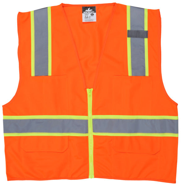 MCR Safety Class 2, Orange Vest, 2" Silver/3"Lime