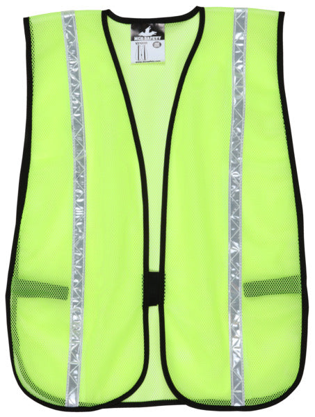 MCR Safety Poly, Mesh Lime Vest, 3/4 White Stripe