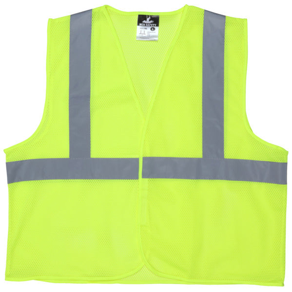 MCR Safety V2 Lime Green, CL 2, Economy Vest, Mesh