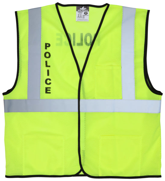 MCR Safety Lime Mesh , Cl 2 Vest, Police Silkscreen
