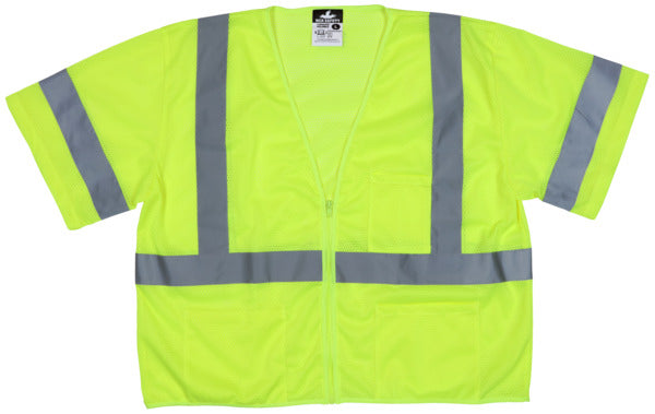 MCR Safety Class 3, Hi-Viz Lime, Zipper Vest X4