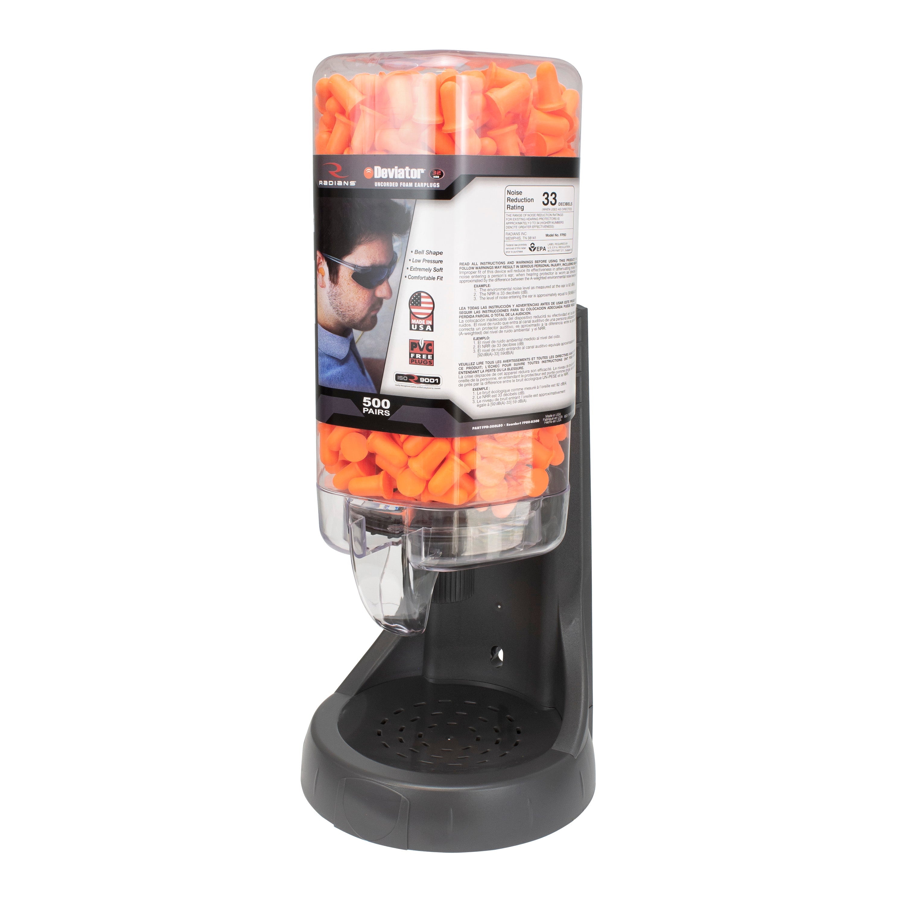 Radians Refillable Dispenser with Deviator™ FP80 Plugs - 500 Pair