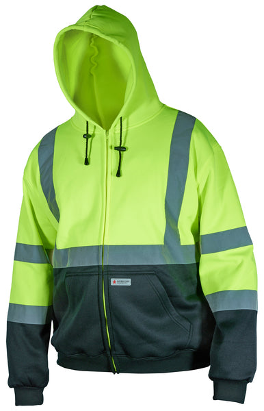 MCR Safety Sweatshirt,Shaded,Class3,Lime,Zipper S
