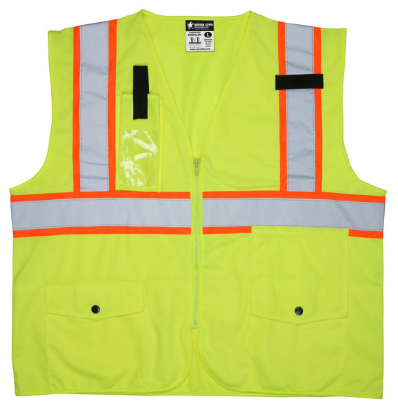 MCR Safety Class2,Survey Pocket, Lime,Silv/Orange L