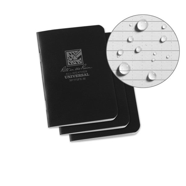 Stapled Mini Notebook - Universal - Black - 3 Pack
