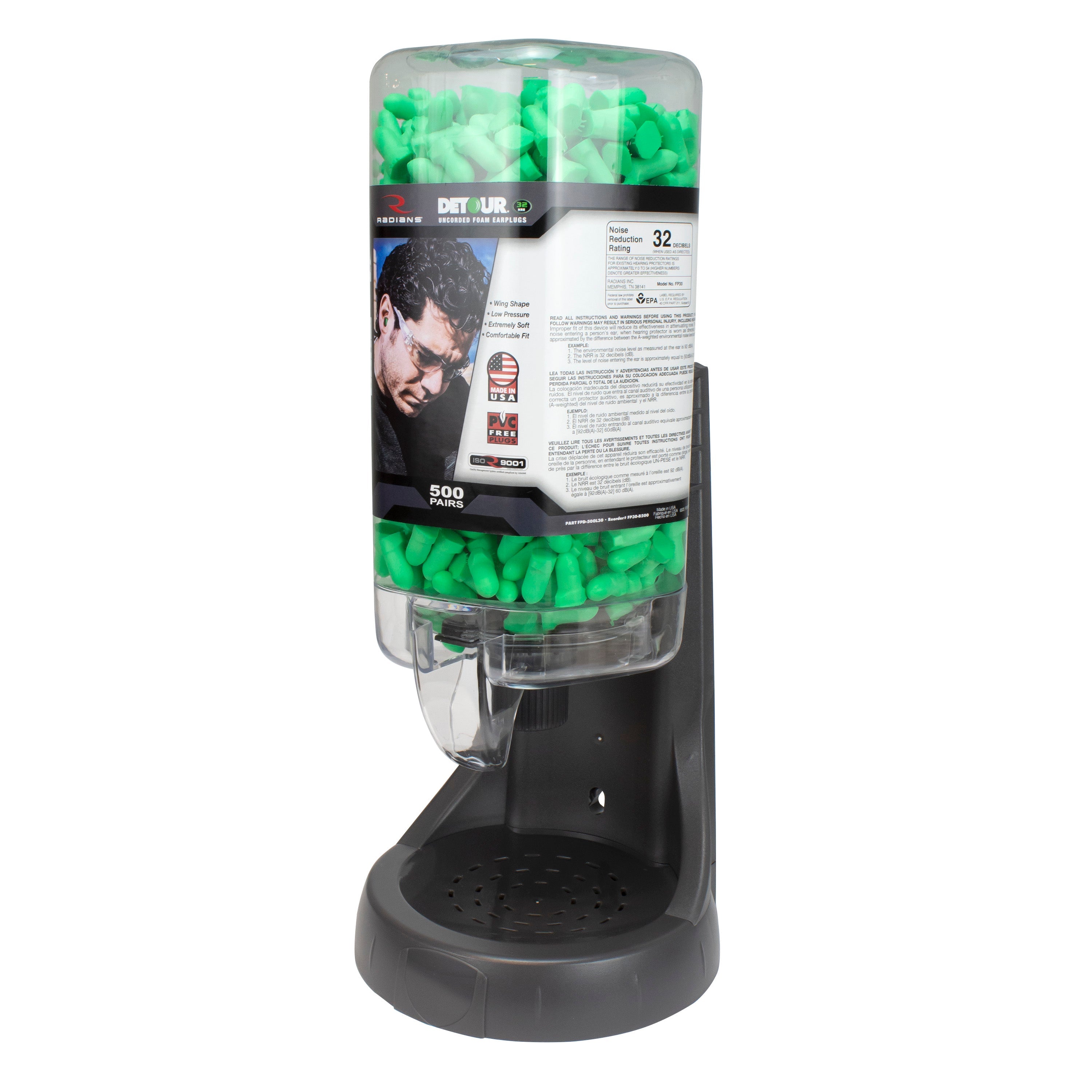Radians Refillable Dispenser with Detour® 32 Earplugs - 500 Pair