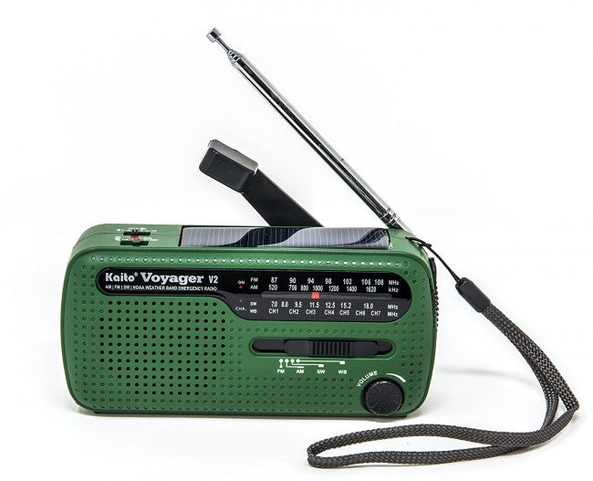 Kaito Voyager V2 Portable Solar / Hand Crank AM/FM, Shortwave & NOAA Weather Emergency Radio with USB Cell Phone Charger & LED Flashlight (Green)