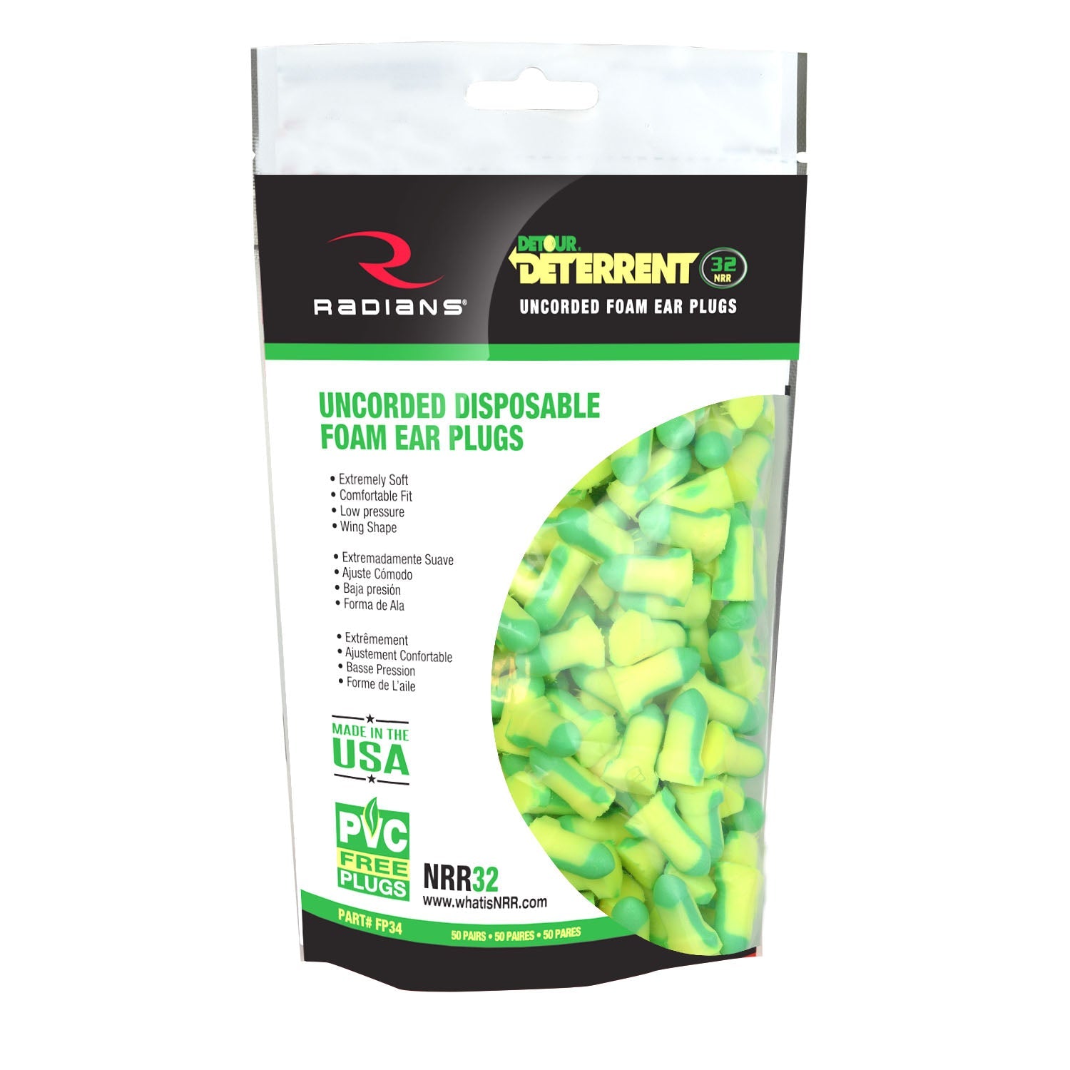 Radians Deterrent® 32 Disposable Foam Earplugs