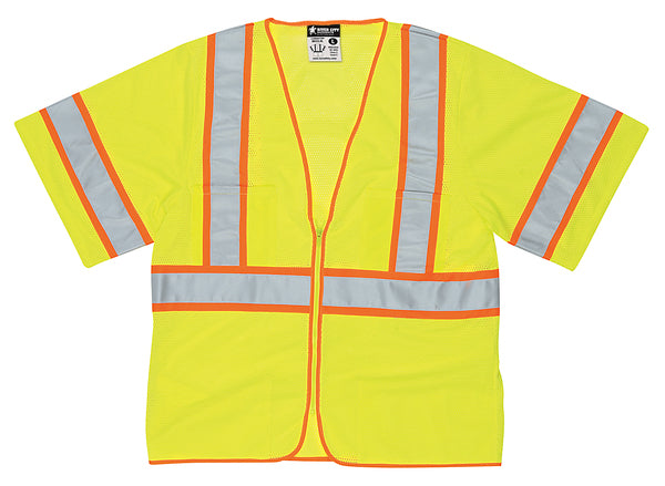 MCR Safety CL 3,Mesh,FL Lime, w Orange/Slvr Stripes