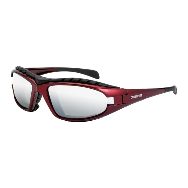 CrossFire Diamondback Safety Glasses, Red Foam Lined Frame/Silver Mirror Lens